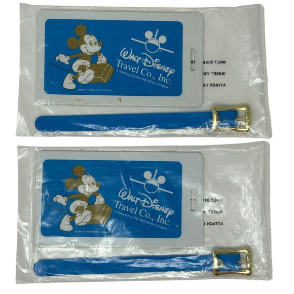 Vintage 70s 80s Walt Disney Travel Co Inc Luggage Tags Lot of 2 and 7 Stickers - Picture 2 of 6